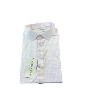Collars & Co White Pink Checked Dress Collar Polo Shirt Size XL NWT